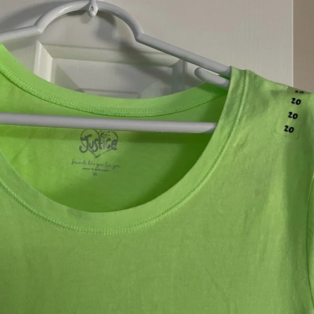 Justice Junior Girls Neon Lime Green Basic Tee Shirt Top Size 20 New with Tags